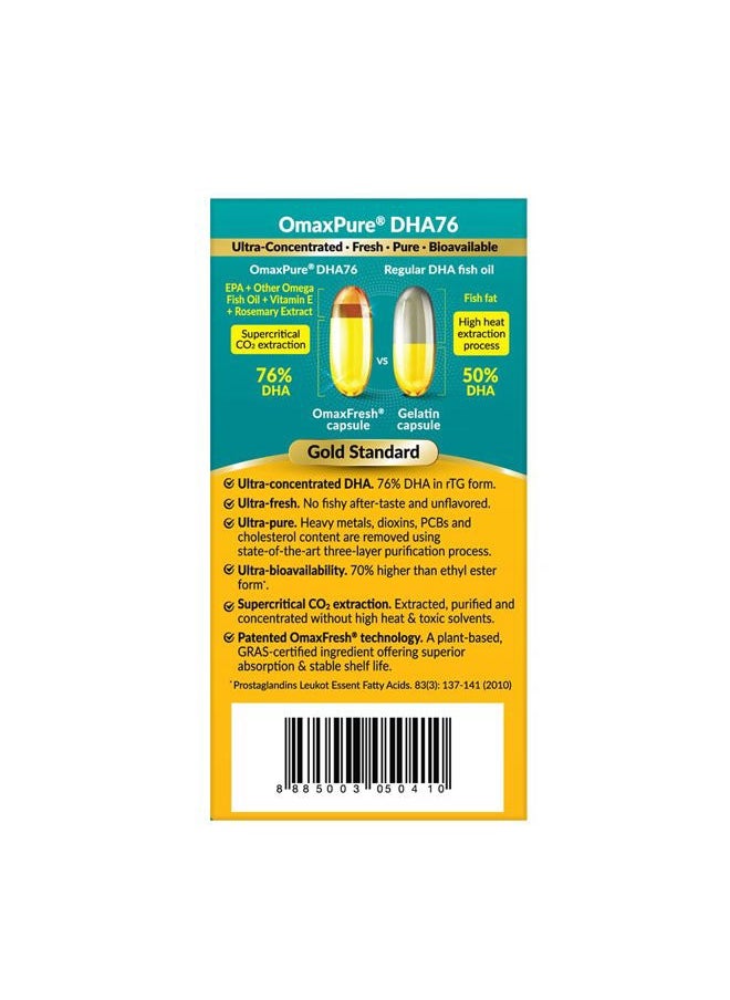 LABO Nutrition - OmaxPure DHA76 Omega 3 Fish Oil, Ultra-Concentrated 76% 950mg DHA, EPA, 60 Count, Pharmaceutical Grade, Supercritical CO2 Extracted rTG Form, for Heart, Joint, Brain & Immune Health - Image 1