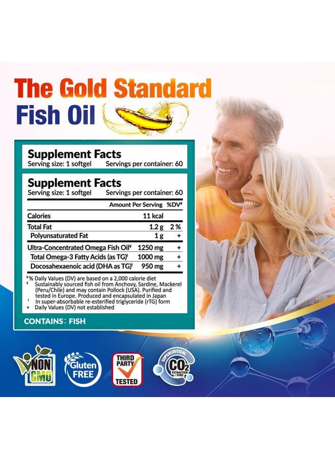 LABO Nutrition - OmaxPure DHA76 Omega 3 Fish Oil, Ultra-Concentrated 76% 950mg DHA, EPA, 60 Count, Pharmaceutical Grade, Supercritical CO2 Extracted rTG Form, for Heart, Joint, Brain & Immune Health - Image 1