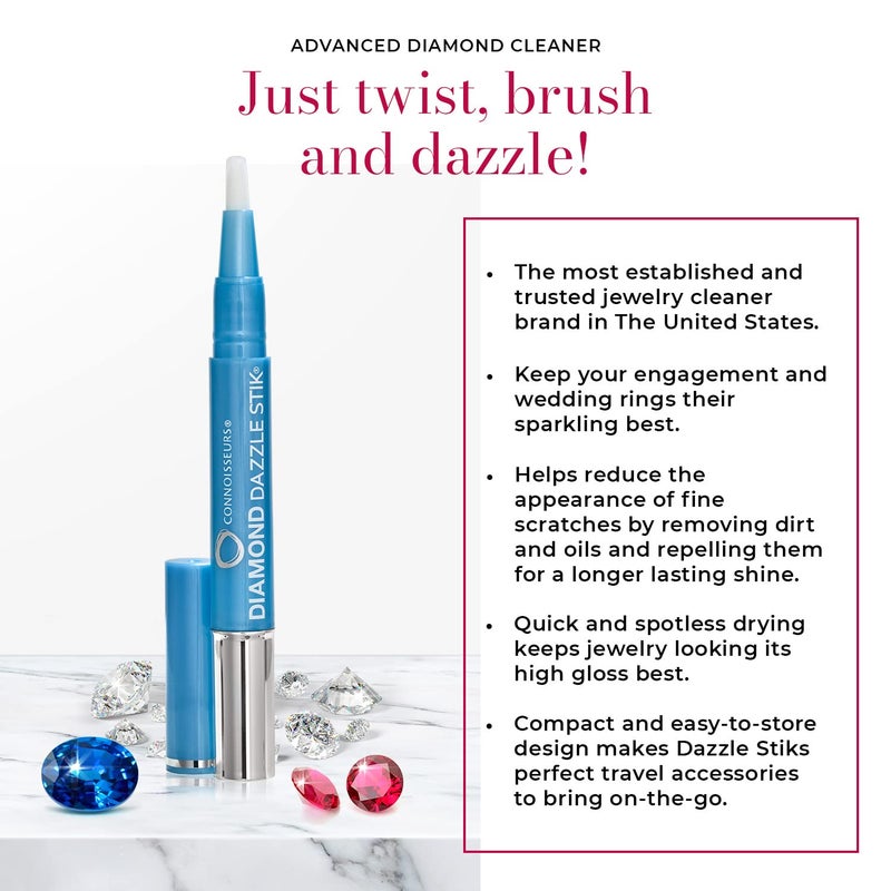 CONNOISSEURS Diamond Dazzle Stik for Rings, Earrings, and Bracelets - 2 Pack - Portable Jewelry Cleaner Solution Pen - Reduces Appearance of Fine Scratches and Removes Dirt - Image 2
