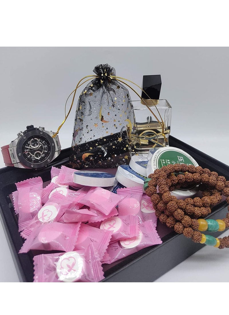 Y&D - Organza Jewelry Candy Bags 100 Pieces Sheer Black Favor Gift Pouch With Gold Line Drawstring Moon and Stars Baby Shower for Wedding Party Valentine's Day - Image 1
