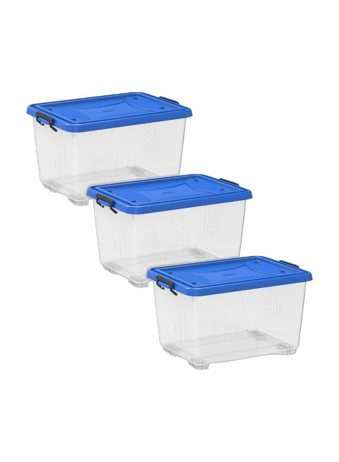 Cosmoplast 55L Clear Plastic Storage Box With Wheels & Lockable Lid (Pack Of 3) - Image 1
