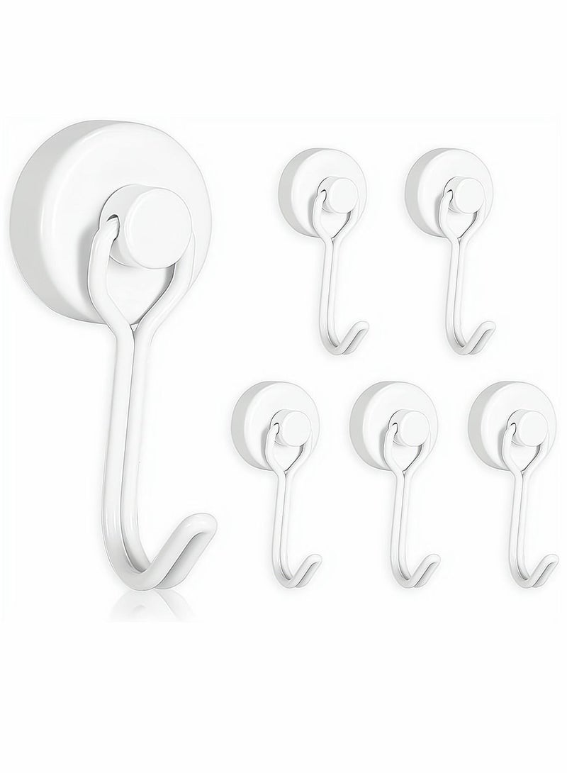 Magnetic Hooks Pack of 6 White Heavy Duty Strong Neodymium Magnet Hook 30 Lbs with Rust Proof for Indoor Outdoor Hanging Refrigerator Grill Kitchen Key Holder Locker Classroom  - Image 1