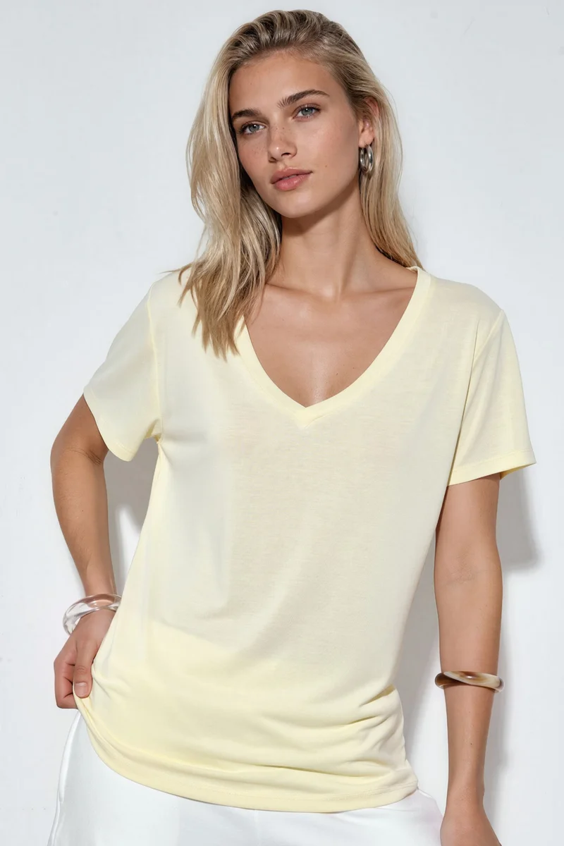 BUSEM V-Neck Short Sleeve Modal Blouse