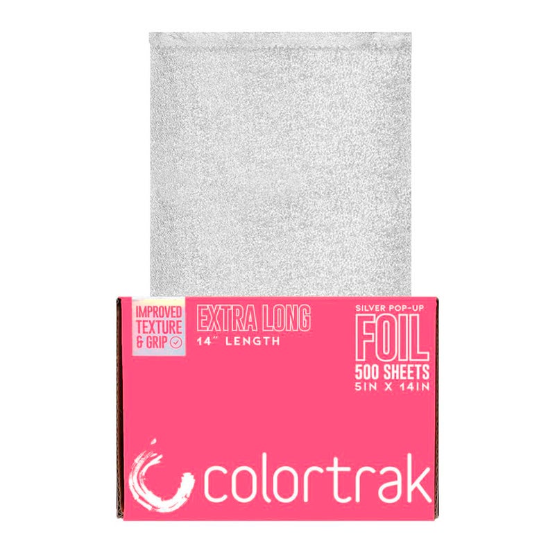 Colortrak Extra Long Embossed Sheets Silver Aluminum Foil Popup Dispenser 500 Precut Sheets Nonslip Textured Silver 5 x 14 Sheets for Hair Foil Coloring and Highlighting Sheet Applications