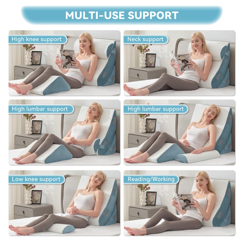 Kingfun 4PCS Orthopedic Bed Wedge Pillow Set for After Surgery, Memory Foam Support Pillow for Back, Neck and Leg Pain Relief, Adjustable Triangle Pillow - Acid Reflux, Anti Snoring & GERD - Image 5