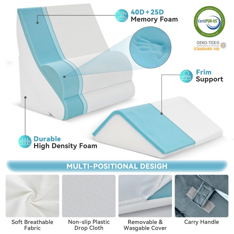 Kingfun 4PCS Orthopedic Bed Wedge Pillow Set for After Surgery, Memory Foam Support Pillow for Back, Neck and Leg Pain Relief, Adjustable Triangle Pillow - Acid Reflux, Anti Snoring & GERD - Image 2