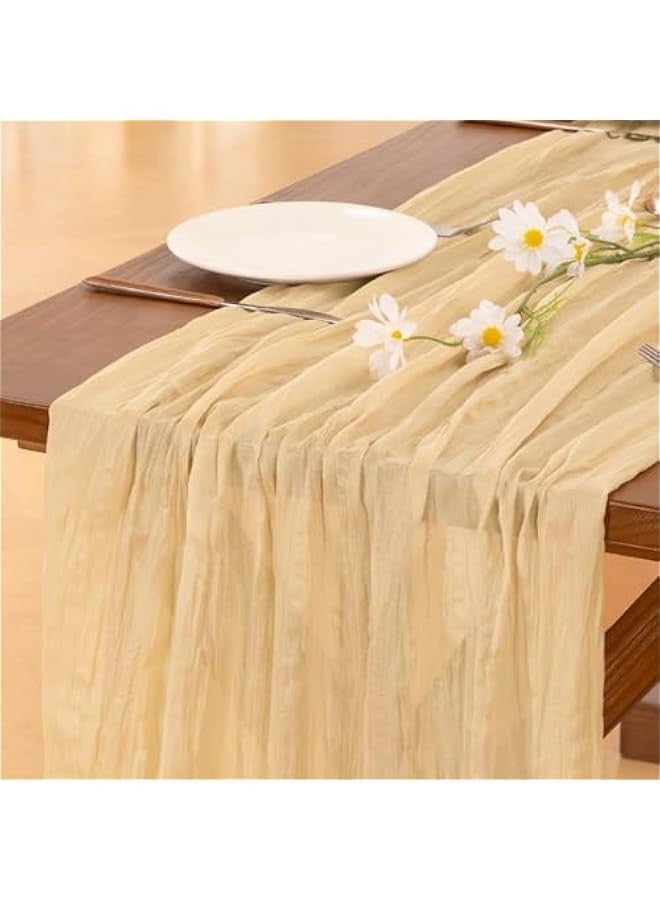 6pcs Gold Champagne  Cheesecloth Table Runner Boho Rustic Gauze 120 inch 10FT Cheese Cloth Runner for Wedding Party Baby Shower Birthday Home Decor - Image 1