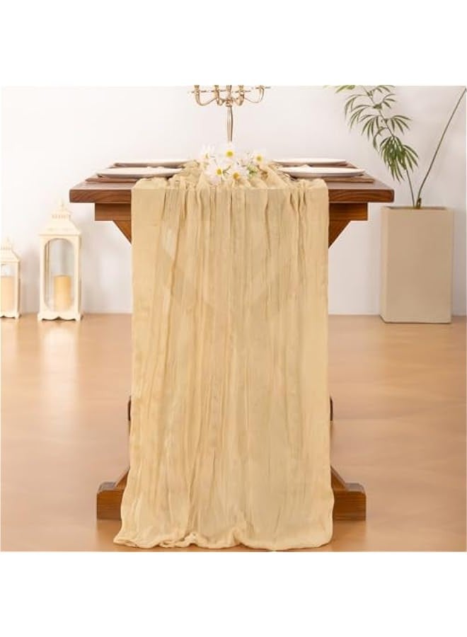 6pcs Gold Champagne  Cheesecloth Table Runner Boho Rustic Gauze 120 inch 10FT Cheese Cloth Runner for Wedding Party Baby Shower Birthday Home Decor - Image 3