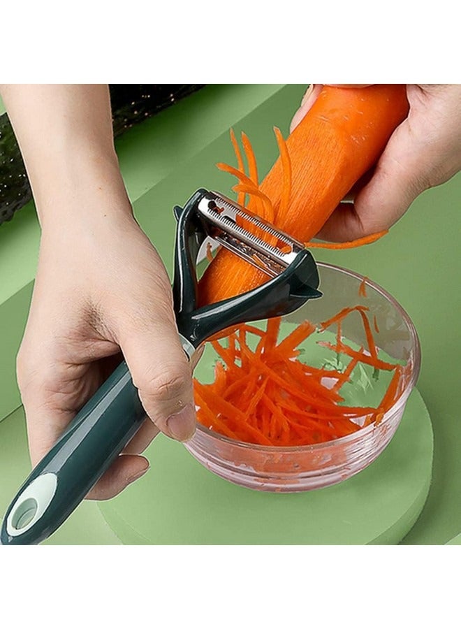 Beauenty Peeler, Fruit and Vegetable Grater Portable Kitchen Gadgets Fruit Peeler 2-piece Set Stainless Steel Double-sided Serrated Shredding Tools for a Variety of Fruits and Vegetables ,green - Image 2