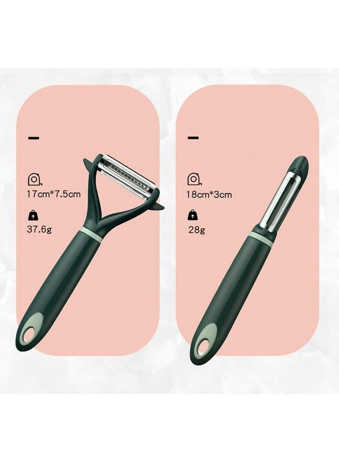 Beauenty Peeler, Fruit and Vegetable Grater Portable Kitchen Gadgets Fruit Peeler 2-piece Set Stainless Steel Double-sided Serrated Shredding Tools for a Variety of Fruits and Vegetables ,green - Image 4