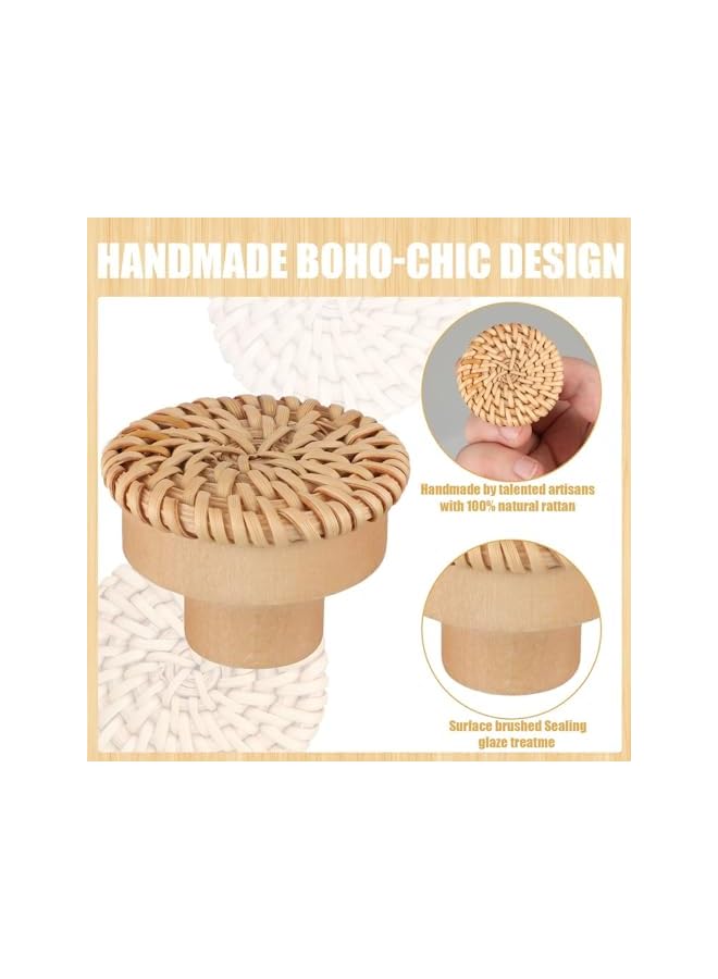 PROMASS 4pcs Wooden Drawer Knobs, Rattan Dresser Knobs Round Handmade Wicker Woven and Screws for Boho Furniture Knobs Cabinets Dresser Handles Hardware Pulls Cabinet Knobs (Wood color) - Image 2