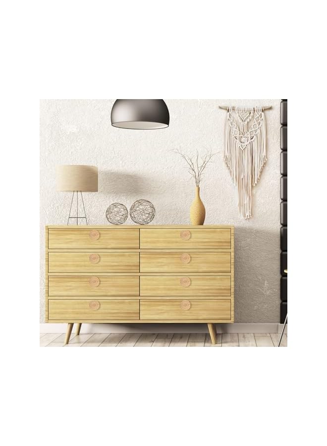 PROMASS 4pcs Wooden Drawer Knobs, Rattan Dresser Knobs Round Handmade Wicker Woven and Screws for Boho Furniture Knobs Cabinets Dresser Handles Hardware Pulls Cabinet Knobs (Wood color) - Image 5