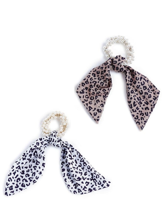 تشيميز أصفر ربطات شعر صفراء من قطعتين من قماش الشيفون الناعم بتصميم 2 في 1، مزينة بفيونكات ومرصعة باللؤلؤ، إكسسوارات شعر للنساء - Image 1