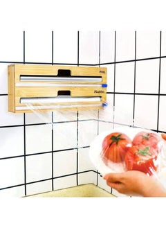 Generic Bamboo Kitchen Drawer Organizer Aluminum Foil Plastic Wrap Dispenser With Slide Cutter Ziplock Bag Food Storage Organizer  - Image 2