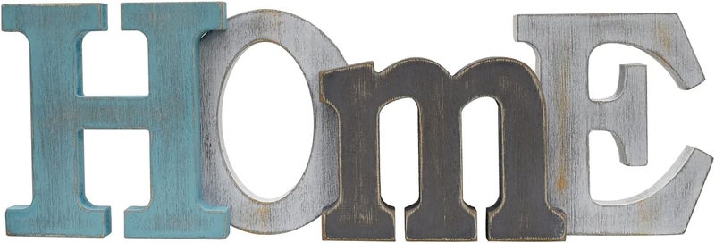 Linfevisi Wooden Home Sign Aqua Hanging Block Letters Sign Rustic Freestanding Wood Word Decor Decorative Home Table Sign Cutout Word Art Wall Decor (Home) - Image 1