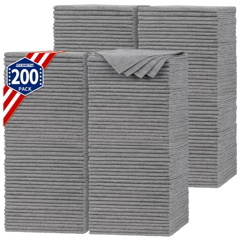 FIXSMITH Shop Towels, Pack of 200, Grey Microfiber Cleaning Cloth Bulk, Microfiber Towels for Cars, All-Purpose Absorbent Cleaning Rags, Dust Cloth for Automotive, Mechanic, Garage, 11.5 x 11.5 inch - Image 1