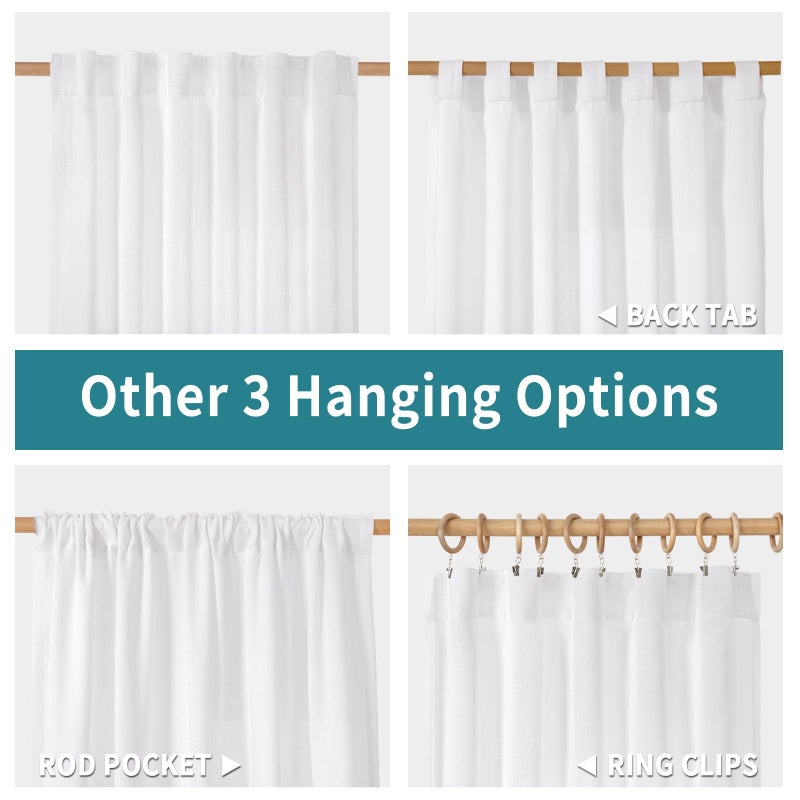 BGment Linen Curtains 72 Inch Length 2 Panels for Living Room  Rod Pocket White Window Drapes Light Filtering for Bedroom Home Office Privacy Back Tab  52 Inch Wide Each Panel - Image 3