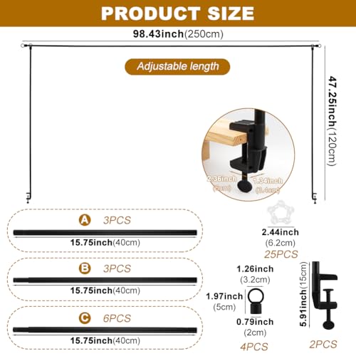 Yonderfume Over The Table Rod Stand with Clamps Adjustable Table Balloon Arch Stand for Party Wedding Anniversary 34 to 9843 Length 3025 to 4725 HeightColorBlack - Image 3
