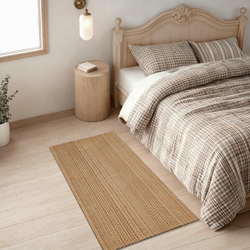 MatEssenz 2x4 Washable Rug, Textured Natural Woven Low-Profile Small Runner with Non-Slip Backing, Light Brown, for Kitchen Sink, Laundry Room, Double Door Entryway Brown - Image 1