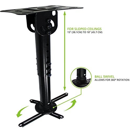 Kanto P301 Universal Projector Mount for Sloped Ceilings | 15" - 18" Extension | Black - Image 3