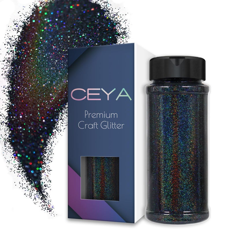 Ceya 3.5oz/ 100g Holographic Ultra Fine Glitter Powder Laser Black Glitter 1/128â€ 0.008â€ 0.2mm for Slime Epoxy Resin Craft Tumbler Jewelry Nail Art Festival Makeup Scrapbook Painting Wedding Cards - Image 1
