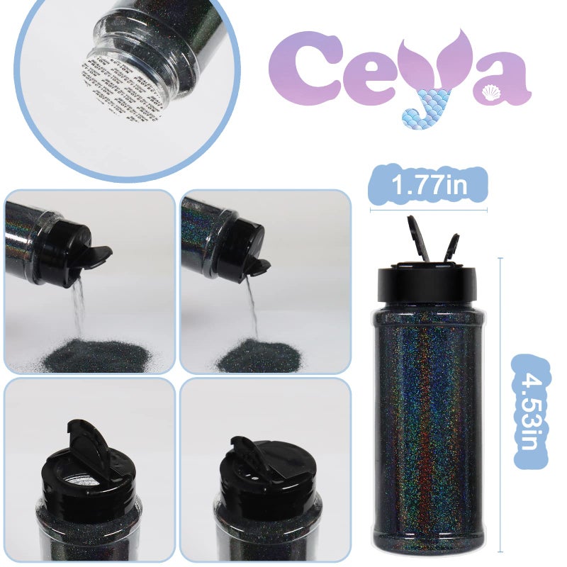 Ceya 3.5oz/ 100g Holographic Ultra Fine Glitter Powder Laser Black Glitter 1/128â€ 0.008â€ 0.2mm for Slime Epoxy Resin Craft Tumbler Jewelry Nail Art Festival Makeup Scrapbook Painting Wedding Cards - Image 4