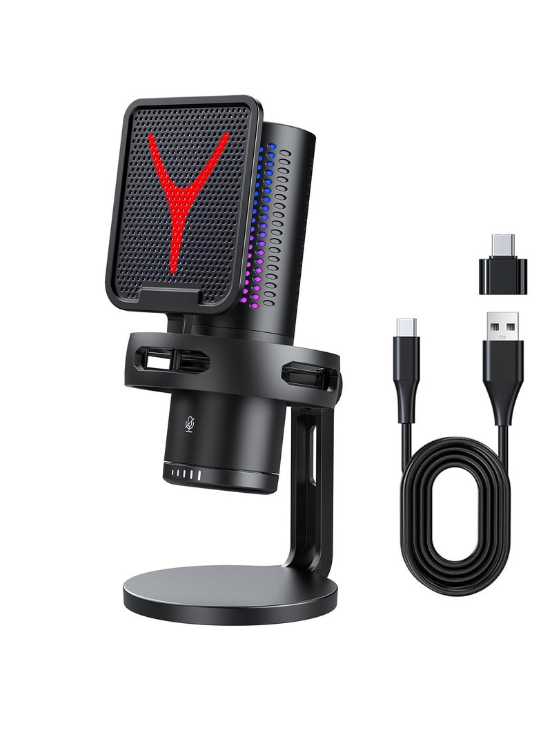 Yanmai USB Microphone with Pop Filter, PC Microphone with Tripod Stand,Adjustable RGB Modes & Brightness,Quick Mute,Gain Control,for Streaming, Podcasting, Recording, PS4/5 Desktop,Chat  - Image 1