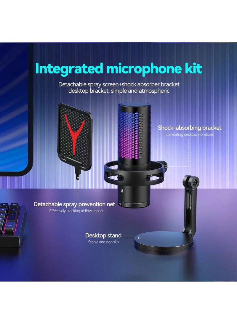 Yanmai USB Microphone with Pop Filter, PC Microphone with Tripod Stand,Adjustable RGB Modes & Brightness,Quick Mute,Gain Control,for Streaming, Podcasting, Recording, PS4/5 Desktop,Chat  - Image 3