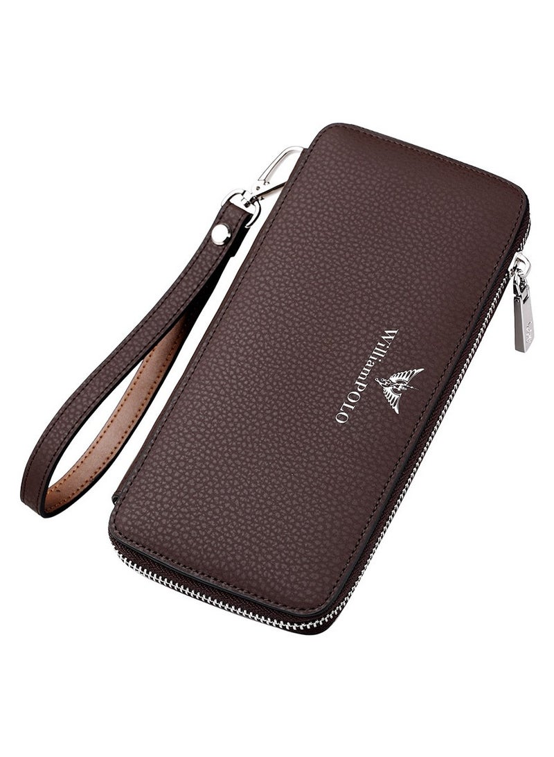 ويليامبولو WilliamPolo محفظة الرجال نقل طويل فيلم جلد البقر محفظة جلد نقي متعددة البطاقات متعددة الاستخدامات محفظة جلد المقابض - Image 1