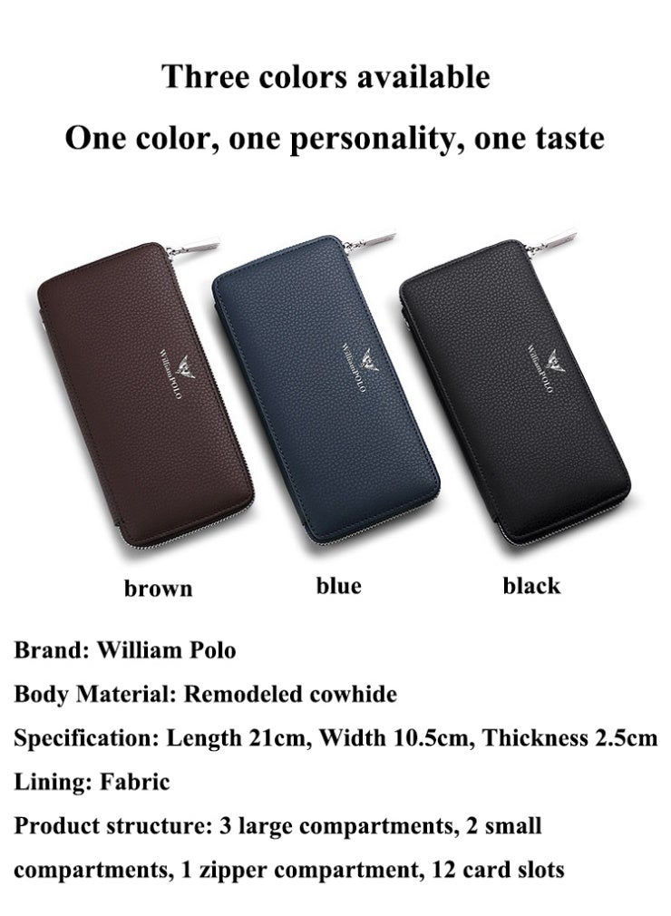 ويليامبولو WilliamPolo محفظة الرجال نقل طويل فيلم جلد البقر محفظة جلد نقي متعددة البطاقات متعددة الاستخدامات محفظة جلد المقابض - Image 5