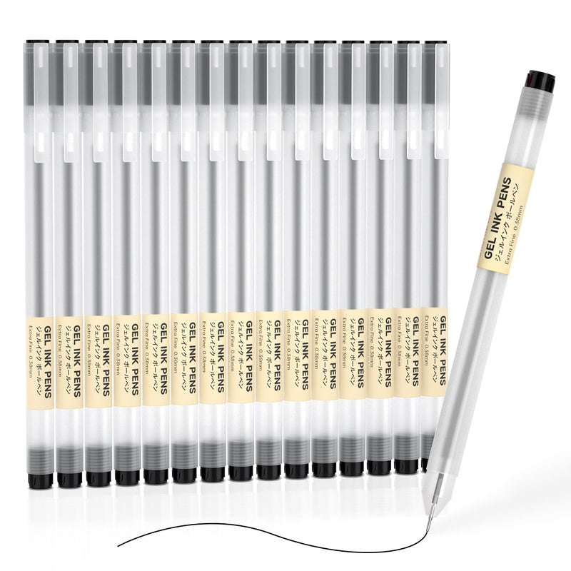 Shuttle Art Gel Ink Ball Point Pens, 15 Pack Black Japanese Style Pens, 0.38mm Extra-Fine Ballpoint Pens for Home, School and Office - Image 1