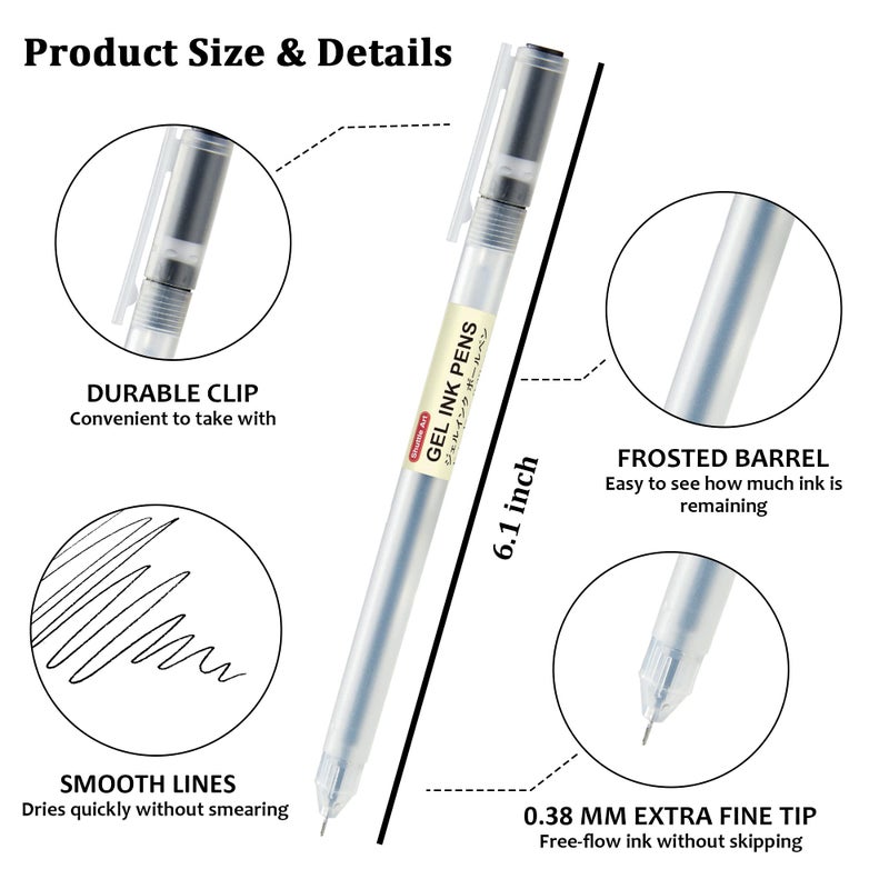 Shuttle Art Gel Ink Ball Point Pens, 15 Pack Black Japanese Style Pens, 0.38mm Extra-Fine Ballpoint Pens for Home, School and Office - Image 3