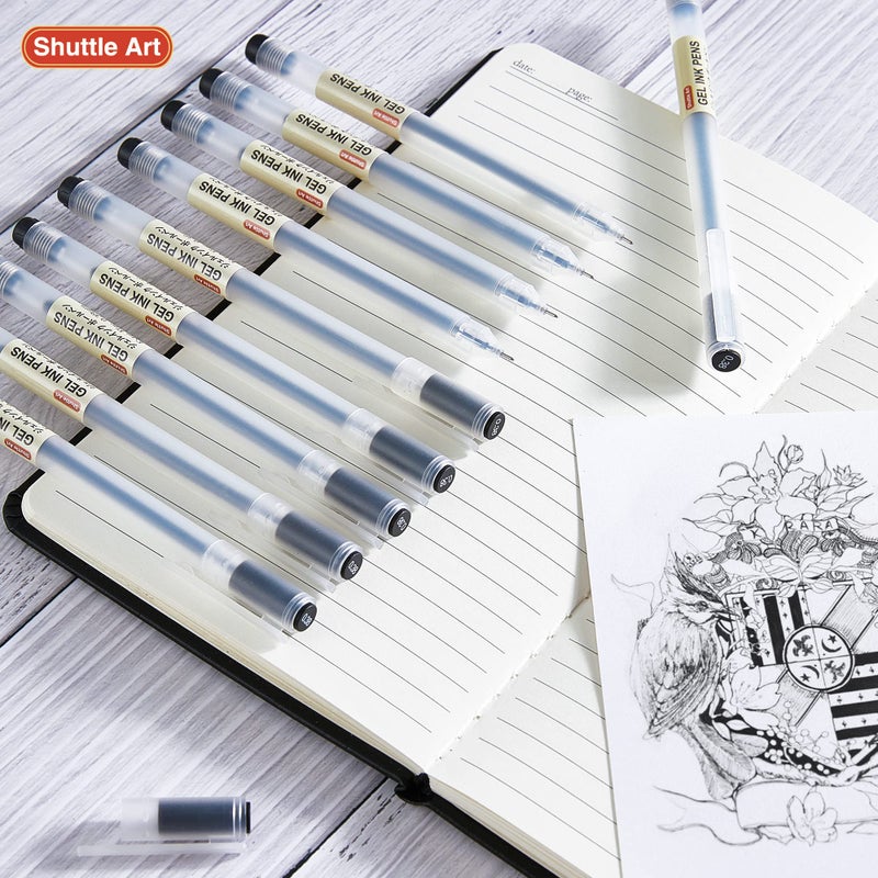 Shuttle Art Gel Ink Ball Point Pens, 15 Pack Black Japanese Style Pens, 0.38mm Extra-Fine Ballpoint Pens for Home, School and Office - Image 2