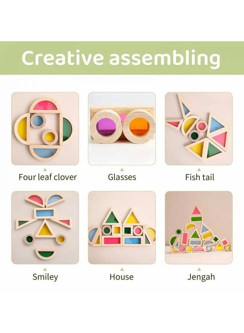 Rainbow Sensory Building Blocks – 24 Colorful Wooden & Acrylic Pieces for Play & Learning - Image 2