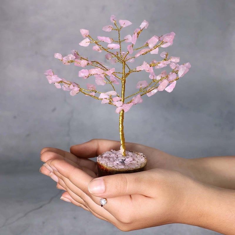Shubhanjali Shubhanjali Rose Quartz Crystal Tree 100 Beads Feng Shui Gem Stone Money Tree for Positive Energy Home Dcor Table Valentines Gift Christmas Decoration Gifts 4 Inch  - Image 1