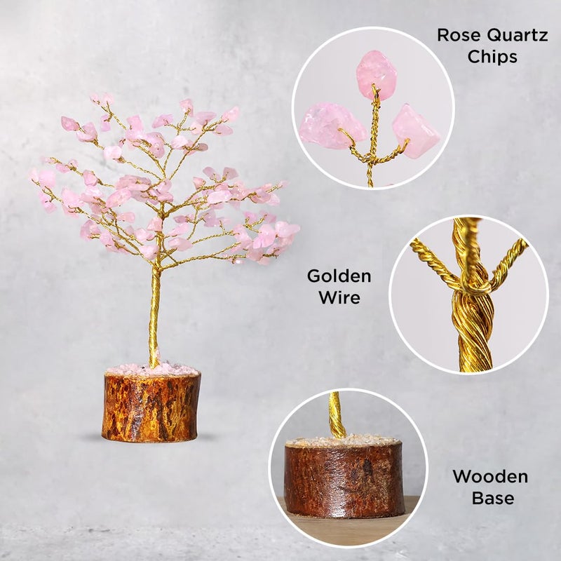 Shubhanjali Shubhanjali Rose Quartz Crystal Tree 100 Beads Feng Shui Gem Stone Money Tree for Positive Energy Home Dcor Table Valentines Gift Christmas Decoration Gifts 4 Inch  - Image 4