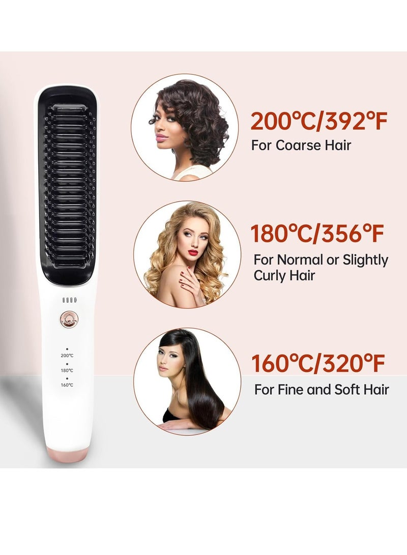 SOLARAE Cordless Hair Straightener Brush, Portable Straightening Brush, Long-Life Battery with USB-C Rechargeable, Anti-Scald, Portable for Travel, Hot Comb Hair Straightener for Women(Bright White) - Image 2