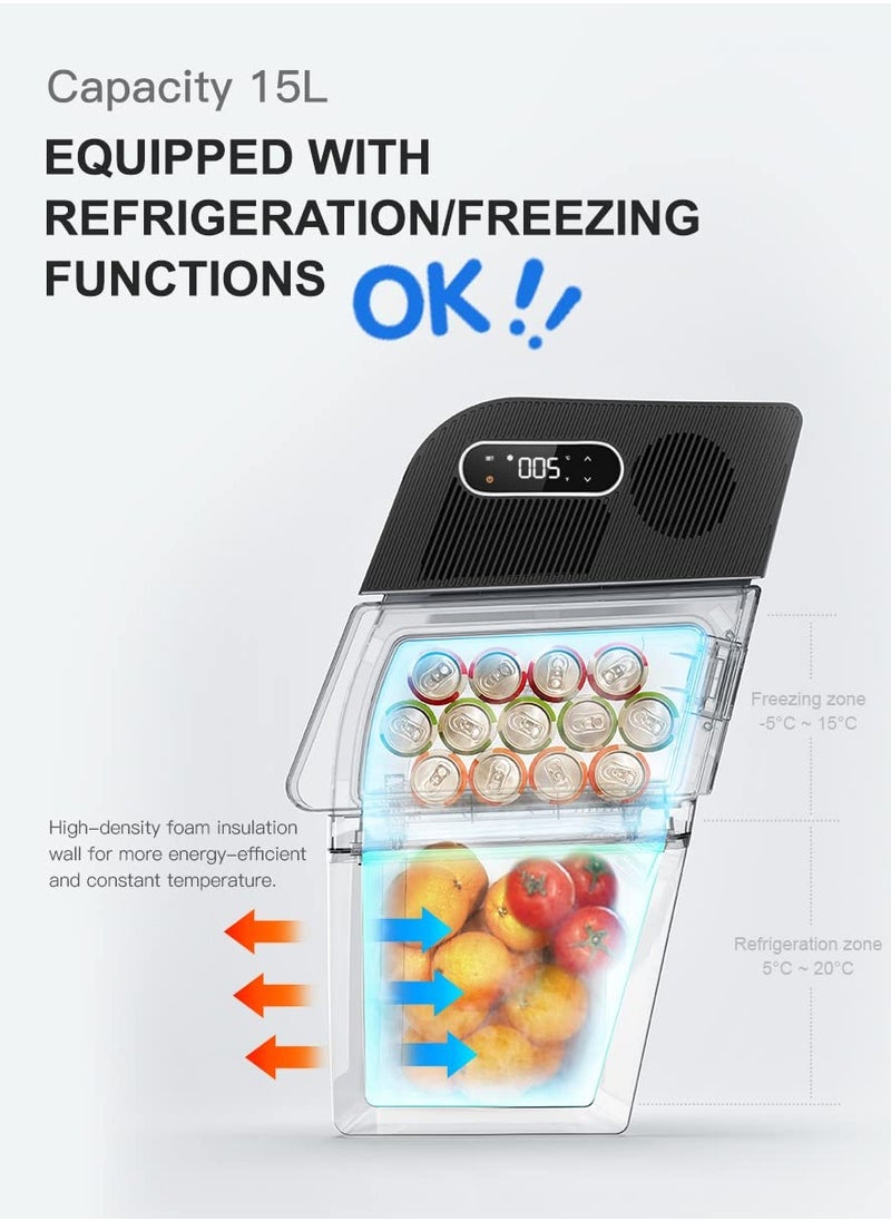 Excefore 15L Double Tank Refrigerator for Tesla Model Y, Fresh & Constant Temperature, 12V Car Fridge 16 Quart Portable Freezer Compressor Cooler for Tesla Model Y (-20°C, Black)  - Image 2