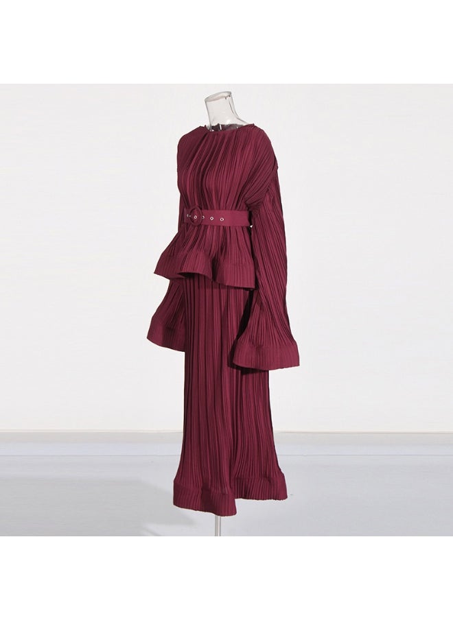 Madam Uniq - French Vintage Chic Two-Piece Set: Ruffled Bell Sleeve Top with High-Waisted Skirt - Image 1