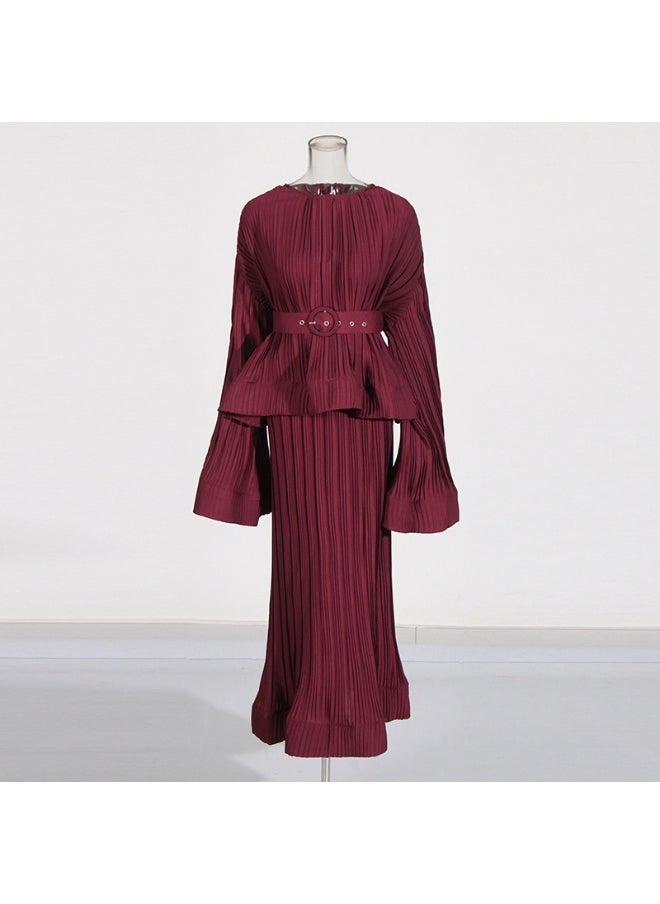 Madam Uniq - French Vintage Chic Two-Piece Set: Ruffled Bell Sleeve Top with High-Waisted Skirt - Image 1