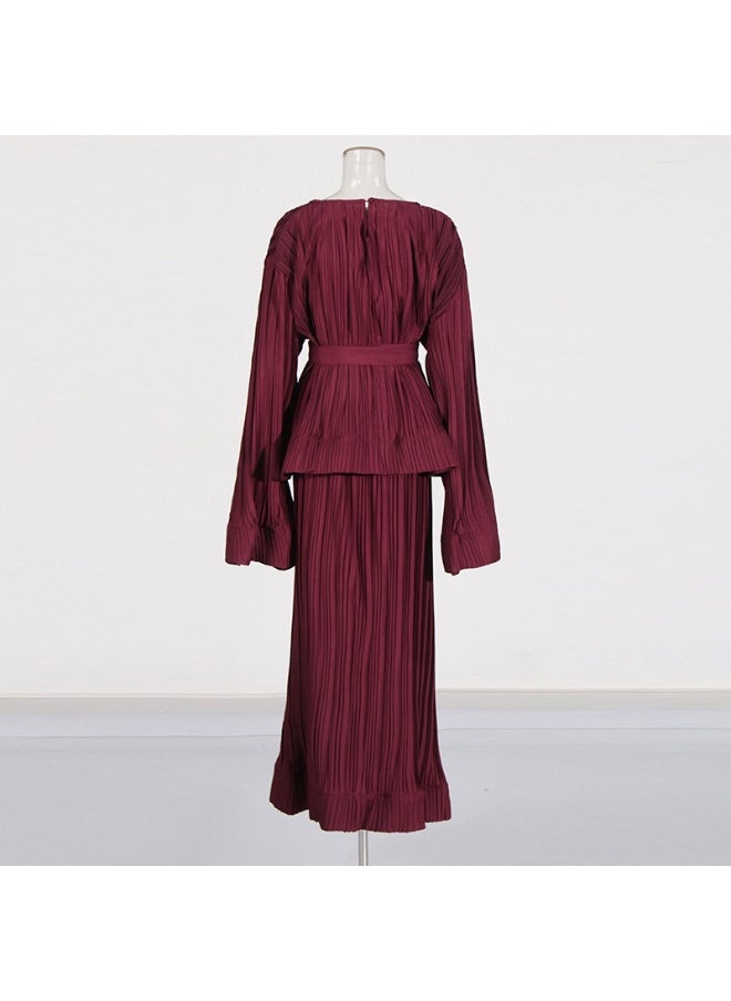 Madam Uniq - French Vintage Chic Two-Piece Set: Ruffled Bell Sleeve Top with High-Waisted Skirt - Image 1