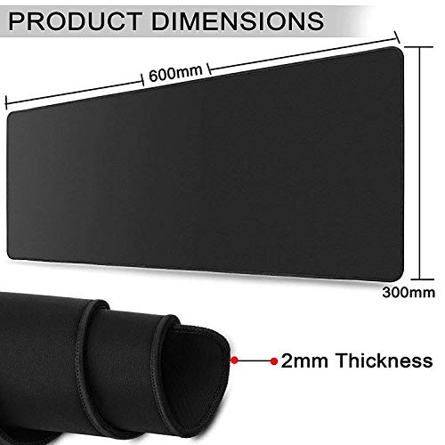 COOLCOLD Extended Gaming Mouse Pad (600x300x2mm) | Large Desk Mat for Gaming Laptop, Keyboard, Mouse & PC | Non-Slip Rubber Base, Smooth Surface, Waterproof Desk Pad for Office & Home (Black) - Image 2