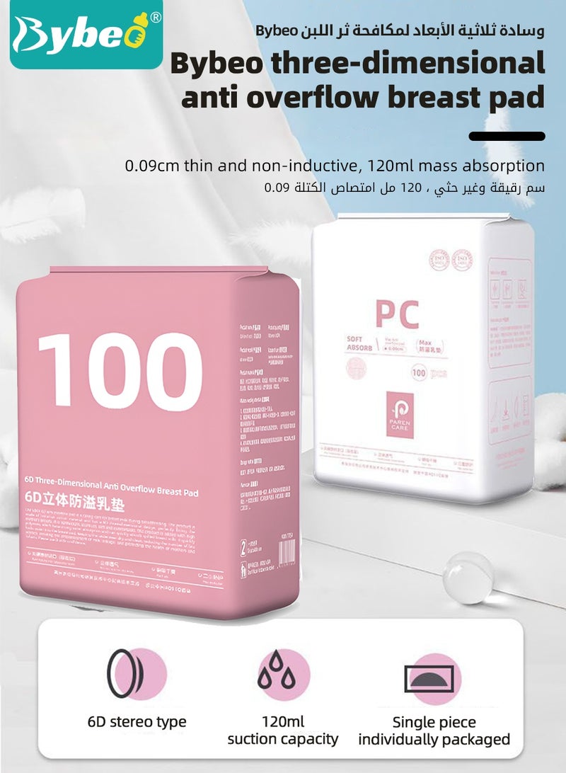 Bybeo 100 Count Disposable Nursing Pads For Breastfeeding, Ultra-Thin and Super-absorbent Breast Pads, Soft and Breathable Feeding Pads, 3D Shape Nipple covers, Individually Packaged - Image 2