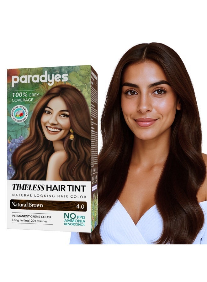 Paradyes Natural Brown Timeless Hair Tint, Permanent Crème Hair Colour for Natural-Looking Results, Complete Grey Coverage, Long-Lasting Formula Free from PPD, Ammonia, & Resorcinol, 4.0 - Image 1