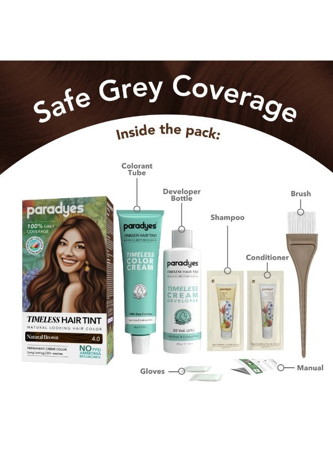 Paradyes Natural Brown Timeless Hair Tint, Permanent Crème Hair Colour for Natural-Looking Results, Complete Grey Coverage, Long-Lasting Formula Free from PPD, Ammonia, & Resorcinol, 4.0 - Image 3