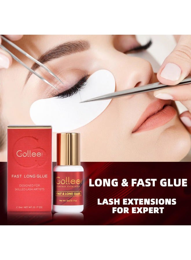 GOLLEEPRO غراء تمديد الرموش احتفاظ طويل - 8 أسابيع / 1 ثانية وقت جفاف / (0.17 أونصة سائلة / 5 مل) غراء رموش لتمديد الرموش أقصى ارتباط / لاصق رموش أسود للاستخدام المهني فقط - Image 3