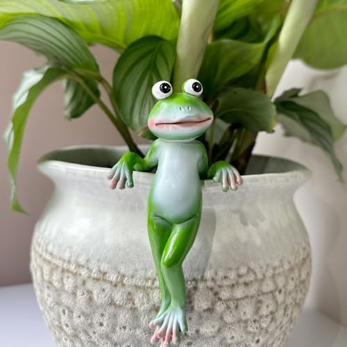 JARPSIRY Cute Climbing Frog Figurines Flower Pot Hugger Resin Hanging Frog Sculpture Outdoor Statue Plant Pot Decorations for Home Garden Fence Balcony Patio Lawn Yard Ornaments (Back) - Image 1