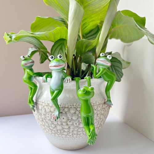 JARPSIRY Cute Climbing Frog Figurines Flower Pot Hugger Resin Hanging Frog Sculpture Outdoor Statue Plant Pot Decorations for Home Garden Fence Balcony Patio Lawn Yard Ornaments (Back) - Image 5