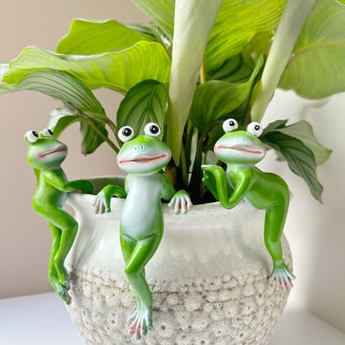 JARPSIRY Cute Climbing Frog Figurines Flower Pot Hugger Resin Hanging Frog Sculpture Outdoor Statue Plant Pot Decorations for Home Garden Fence Balcony Patio Lawn Yard Ornaments (Back) - Image 3