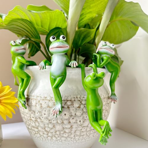 JARPSIRY Cute Climbing Frog Figurines Flower Pot Hugger Resin Hanging Frog Sculpture Outdoor Statue Plant Pot Decorations for Home Garden Fence Balcony Patio Lawn Yard Ornaments (Back) - Image 4